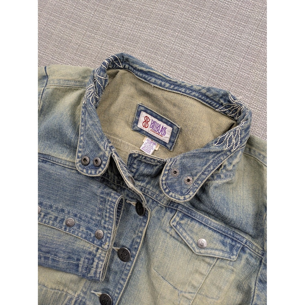 Bill Blass Jeanswear Jacket Womens Medium Blue Denim Embroidered Button Front